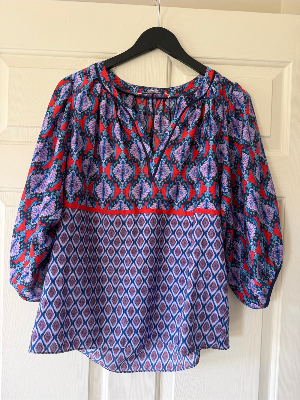 Collective Concepts Red and Purple Printed Peasant Top